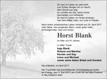 Traueranzeige von Horst Blank von Neubrandenburger Zeitung