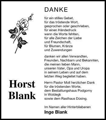 Traueranzeige von Horst Blank von Neubrandenburger Zeitung