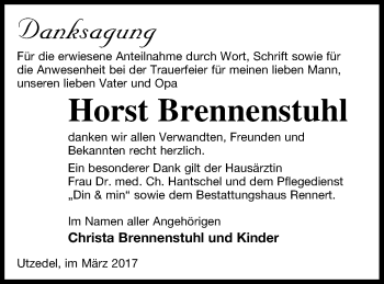 Traueranzeige von Horst Brennenstuhl von Demminer Zeitung