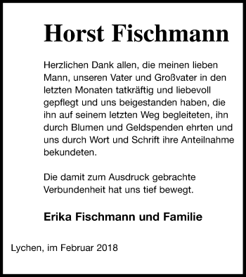 Traueranzeige von Horst Fischmann von Templiner Zeitung