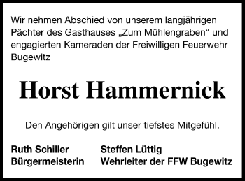 Traueranzeige von Horst Hammernick von Vorpommern Kurier