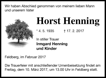 Traueranzeige von Horst Henning von Strelitzer Zeitung