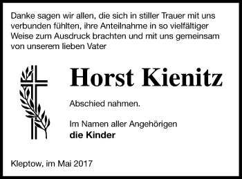 Traueranzeige von Horst Kienitz von Prenzlauer Zeitung