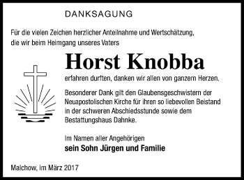 Traueranzeige von Horst Knobba von Müritz-Zeitung