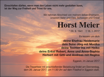 Traueranzeige von Horst Meier von Haff-Zeitung