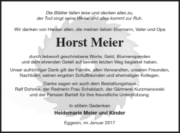 Traueranzeige von Horst Meier von Haff-Zeitung