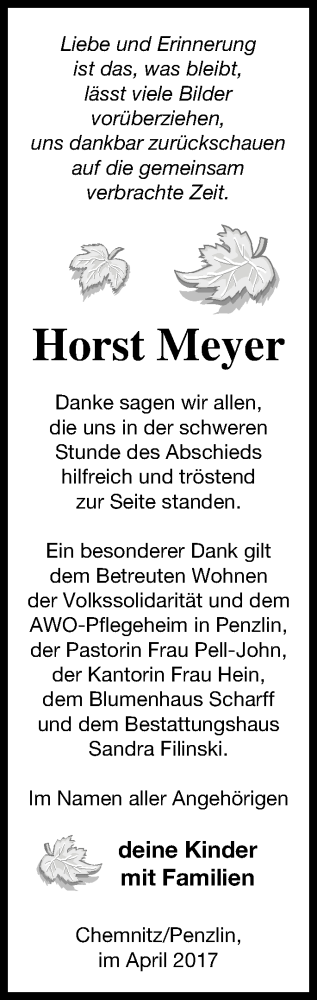 Traueranzeige von Horst Meyer von Neubrandenburger Zeitung