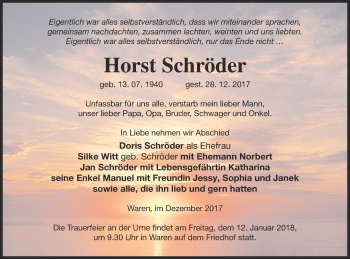 Traueranzeige von Horst Schröder von Müritz-Zeitung