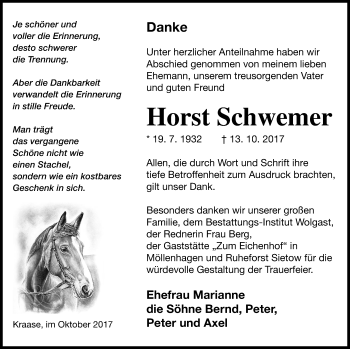 Traueranzeige von Horst Schwemer von Haff-Zeitung