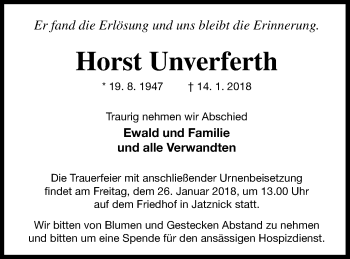 Traueranzeige von Horst Unverferth von Pasewalker Zeitung