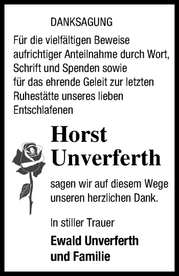 Traueranzeige von Horst Unverferth von Pasewalker Zeitung