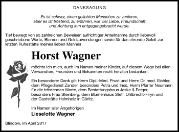 Traueranzeige von Horst Wagner von Prenzlauer Zeitung