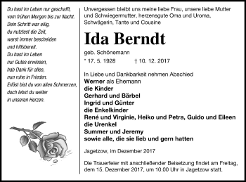 Traueranzeige von Ida Berndt von Vorpommern Kurier