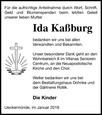 Traueranzeige von Ida Kaßburg von Haff-Zeitung