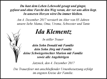 Traueranzeige von Ida Klementz von Haff-Zeitung