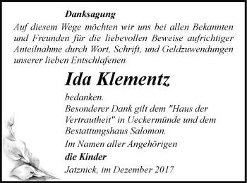 Traueranzeige von Ida Klementz von Haff-Zeitung