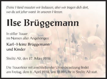 Traueranzeige von Ilse Brüggemann von Strelitzer Zeitung