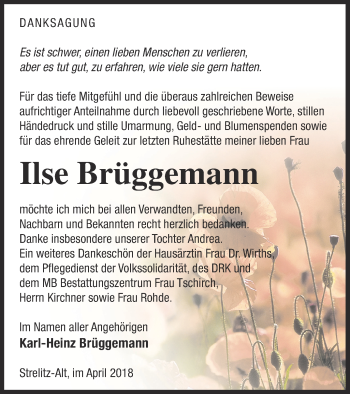 Traueranzeige von Ilse Brüggemann von Strelitzer Zeitung