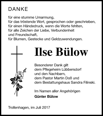 Traueranzeige von Ilse Bülow von Neubrandenburger Zeitung