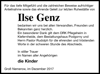 Traueranzeige von Ilse Genz von Neubrandenburger Zeitung