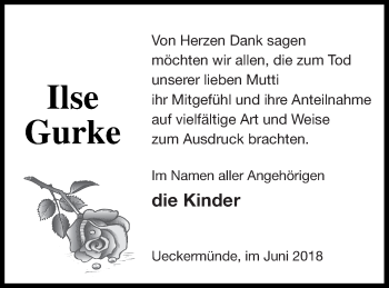 Traueranzeige von Ilse Gurke von Haff-Zeitung