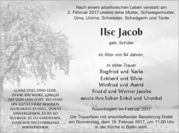 Traueranzeige von Ilse Jacob von Strelitzer Zeitung