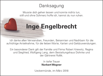 Traueranzeige von Inge Engelbrecht von Haff-Zeitung