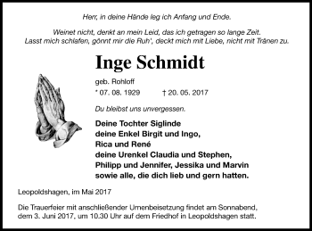 Traueranzeige von Inge Schmidt von Haff-Zeitung