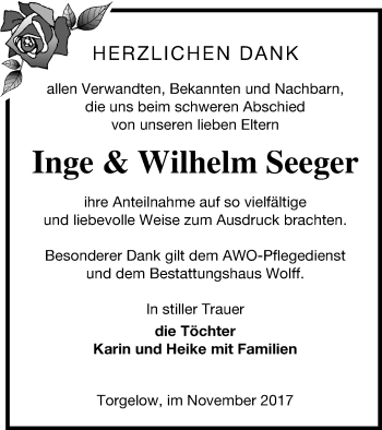 Traueranzeige von Inge Seeger von Haff-Zeitung