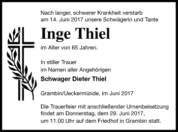 Traueranzeige von Inge Thiel von Haff-Zeitung