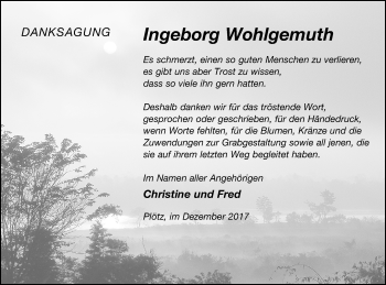 Traueranzeige von Ingeborg Wohlgemuth von Vorpommern Kurier