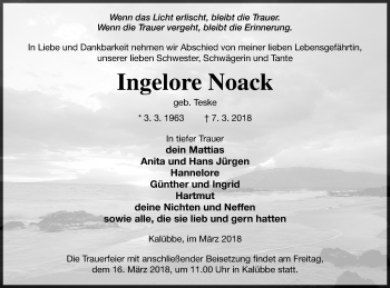 Traueranzeige von Ingelore Noack von Neubrandenburger Zeitung