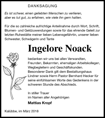 Traueranzeige von Ingelore Noack von Neubrandenburger Zeitung