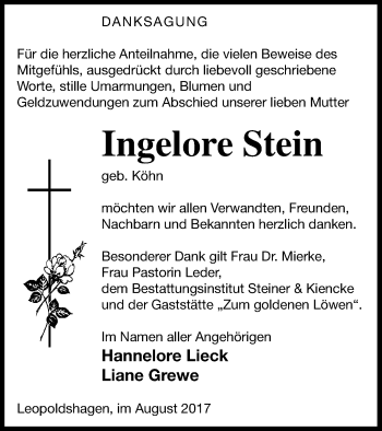 Traueranzeige von Ingelore Stein von Haff-Zeitung