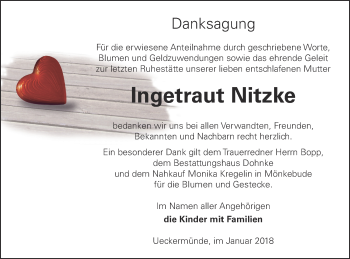 Traueranzeige von Ingetraut Nitzke von Haff-Zeitung
