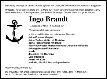 Traueranzeige von Ingo Brandt von Haff-Zeitung