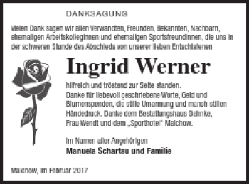 Traueranzeige von Ingrid Werner von Müritz-Zeitung