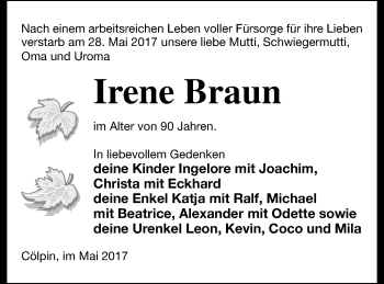 Traueranzeige von Irene Braun von Neubrandenburger Zeitung