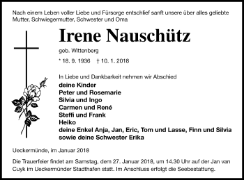 Traueranzeige von Irene Nauschütz von Haff-Zeitung