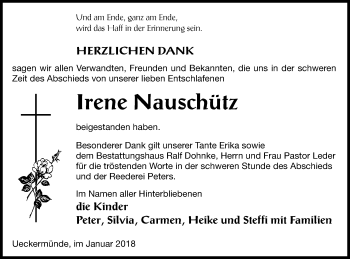 Traueranzeige von Irene Nauschütz von Haff-Zeitung