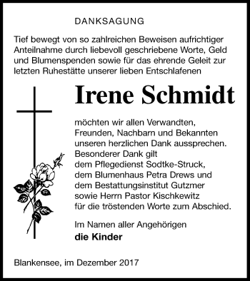 Traueranzeige von Irene Schmidt von Pasewalker Zeitung