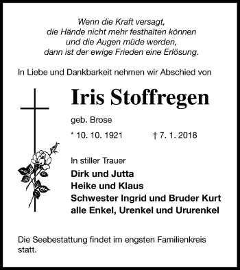 Traueranzeige von Iris Stoffregen von Haff-Zeitung