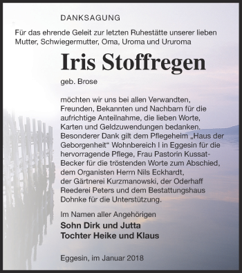 Traueranzeige von Iris Stoffregen von Haff-Zeitung