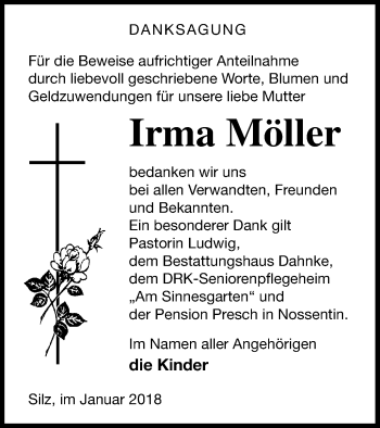 Traueranzeige von Irma Möller von Müritz-Zeitung