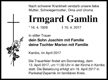 Traueranzeige von Irmgard Gamlin von Müritz-Zeitung