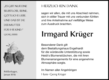 Traueranzeige von Irmgard Krüger von Müritz-Zeitung