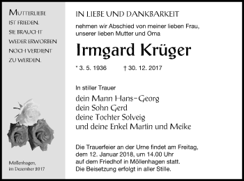 Traueranzeige von Irmgard Krüger von Müritz-Zeitung