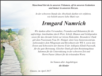 Traueranzeige von Irmgard Numrich von Pasewalker Zeitung