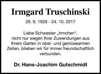 Traueranzeige von Irmgard Truschinski von Prenzlauer Zeitung