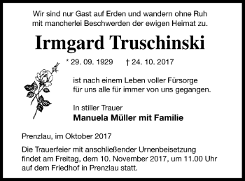 Traueranzeige von Irmgard Truschinski von Prenzlauer Zeitung